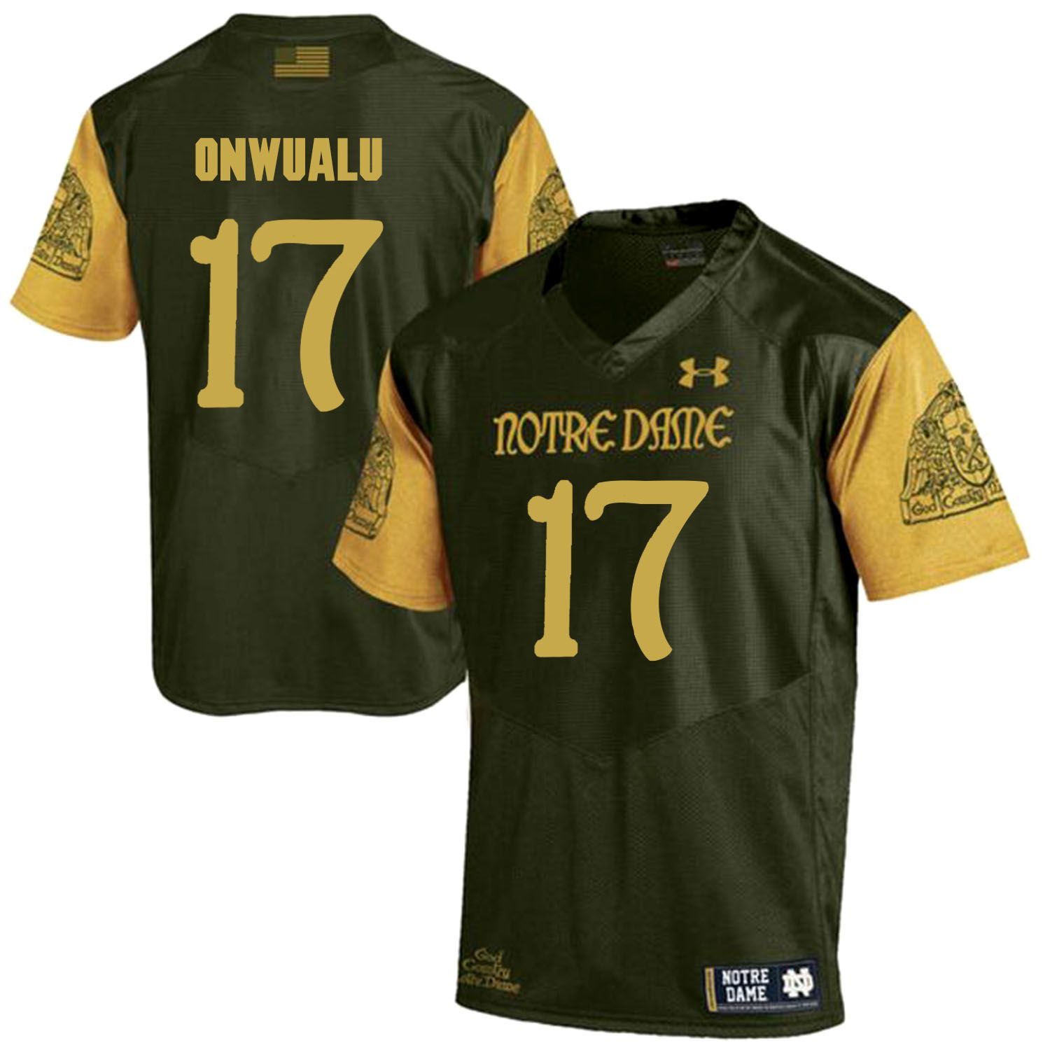 Men Norte Dame Fighting Irish #17 Onwualu Green Customized NCAA Jerseys